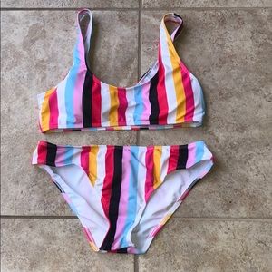 Different color striped bathing suit, size M